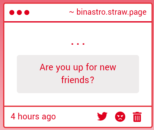 binarstro's tweet image. ... New ...?

I don't have ... any ... at the moment .

I fell on The Ground not so long ago ... I think social surroundings would be the least of my worries but ... I wouldn't mind company .

Binastro ...
