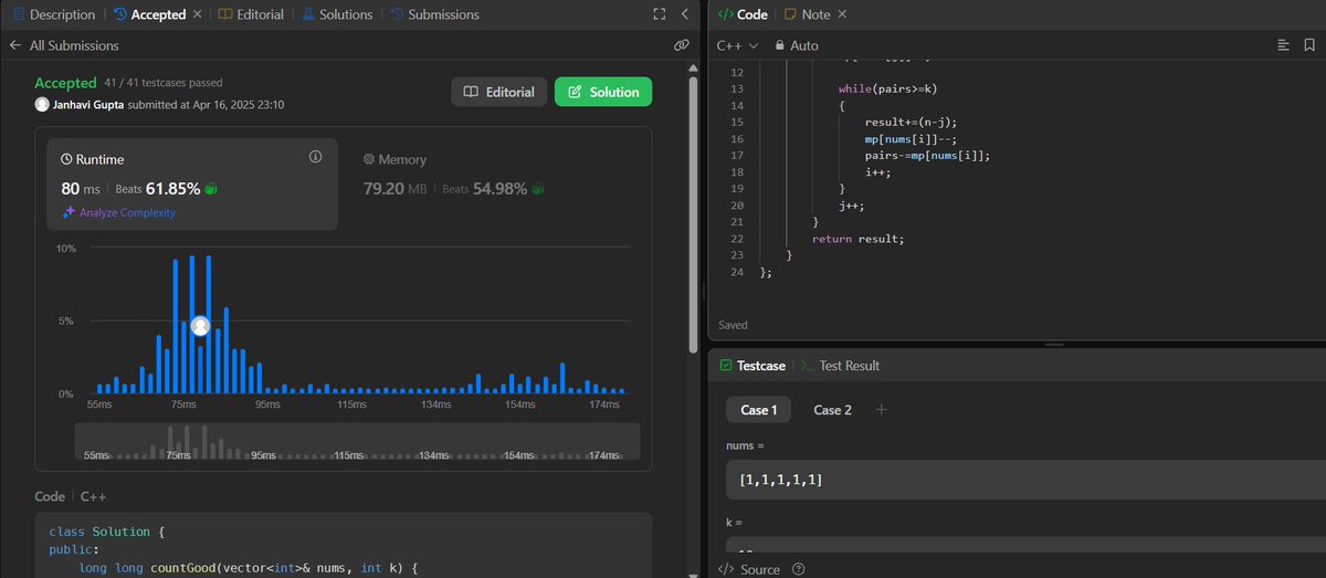 janhavigupta08's tweet image. #Day299         #_100DaysOfCode
#100DayCodingChallenge

@LeetCode POTD [ 2537. Count the Number of Good Subarrays ]