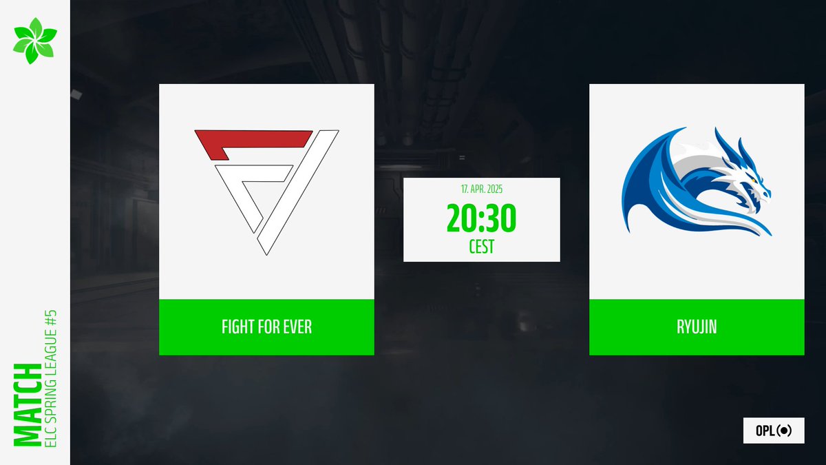 [ELC SPRING LEAGUE] 

🇫🇷 <a href="/F4Eoff/">Fight For Ever</a> 🆚 <a href="/EcRyujin/">𝙍𝙔𝙐𝙅𝙄𝙉</a> 🇫🇷
⌚️20h30 / 🗺️BO1 [TBD] 
📹<a href="/BabaTVtwitch/">Baba</a> 
🎙️<a href="/Z1RONOVICH/">Clément "Z1RONOVICH" 🐝 🇫🇷</a> &amp; <a href="/xNeyNey_/">NeyNey</a> 
🔴twitch.tv/Z1RONOVICH