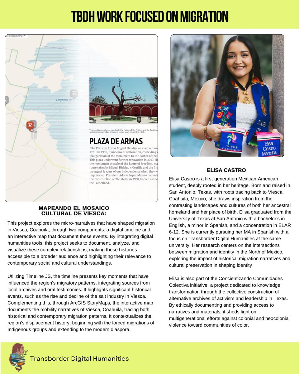 TransborderDH's tweet image. 🌐 Good afternoon, TBDH community!

We’re excited to spotlight Mapeando el Mosaico Cultural de Viesca, a digital project by one of our TBDH fellows, Elisa Castro. Elisa’s work centers on the intersections of migration, memory, and identity in Northern Mexico. 

#TransborderDH