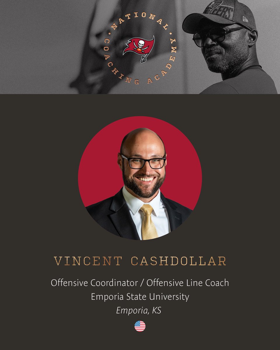 CoachCash1's tweet photo. Honored and thankful to be selected for the 2025 Tampa Bay Buccaneers National Coaching Academy.

Excited for the week long NFL opportunity to work, learn, and grow as a coach. https://t.co/clal8ztjfM