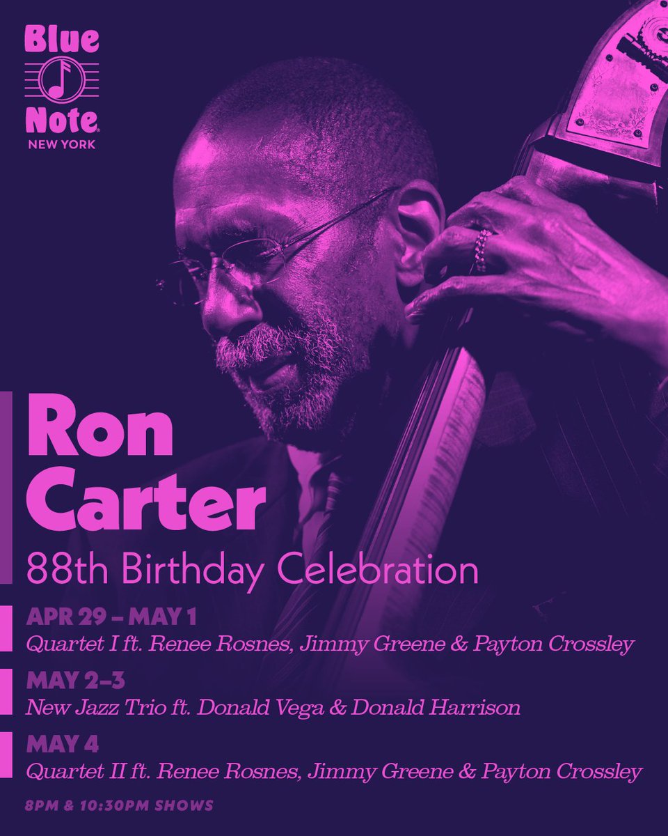 Ron Carter (@roncarterbass) on Twitter photo As my 88th birthday approaches, I hope you've all marked your calendars… Not only to wish me a happy birthday, but to join me at my birthday celebration at <a href="/BlueNoteNYC/">Blue Note New York</a> ! I'll be on the bandstand, April 29th-May 4th.
Find tickets at RonCarterJazz.com
📸: Seda Ozguven As my 88th birthday approaches, I hope you've all marked your calendars… Not only to wish me a happy birthday, but to join me at my birthday celebration at <a href="/BlueNoteNYC/">Blue Note New York</a> ! I'll be on the bandstand, April 29th-May 4th.
Find tickets at RonCarterJazz.com
📸: Seda Ozguven