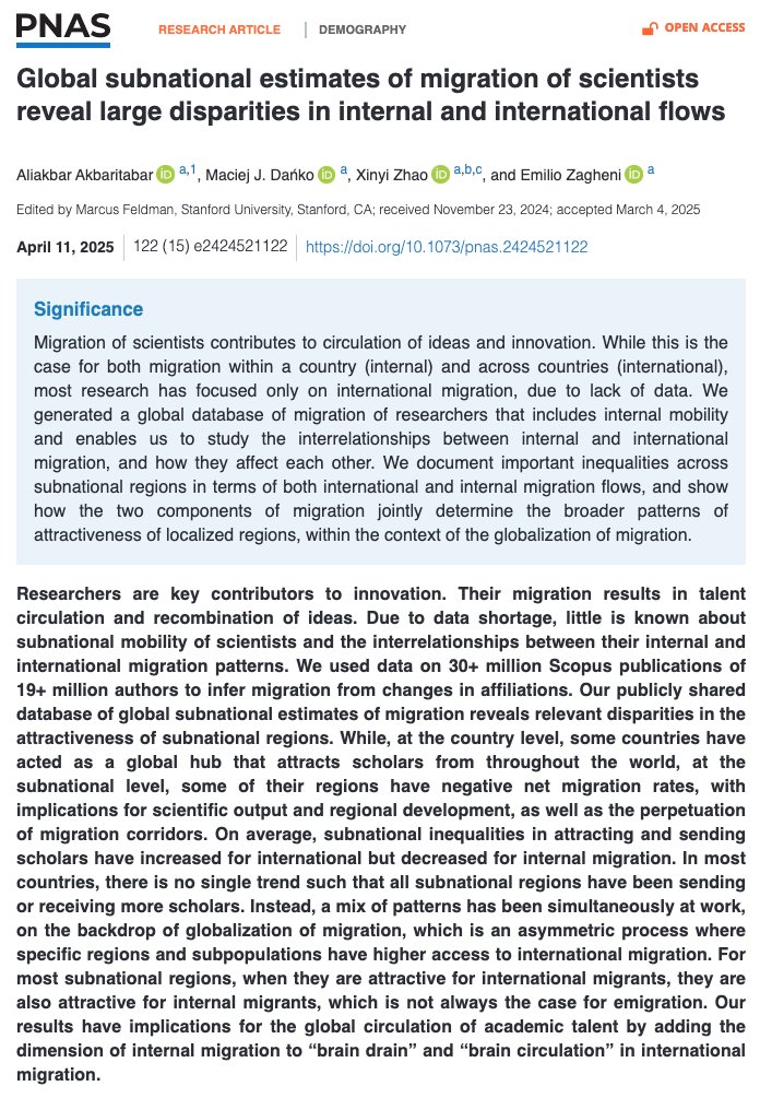 Even if your country attracts a lot of talent, your local region may not! Really interesting study in PNAS contrasting the movement of scientists within vs. across countries. Understanding this is essential because the movement of scientists is essential to innovation, business