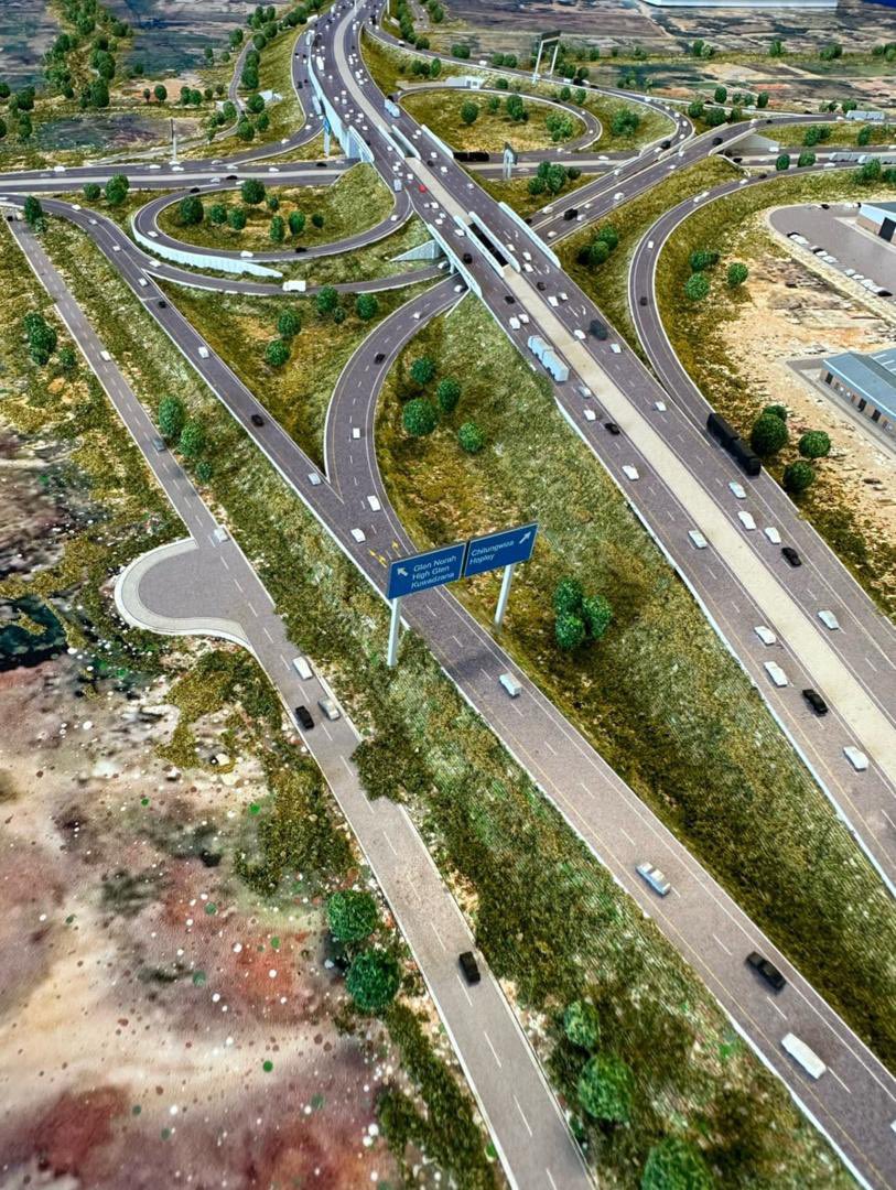 henryhakula's tweet photo. First and second frames show the ongoing construction of the Trababalas Interchange as of this week. 

Third frame? An animated render glimpse of the final construction 

#trababalas #mbudzi https://t.co/Z86XEg0HYT