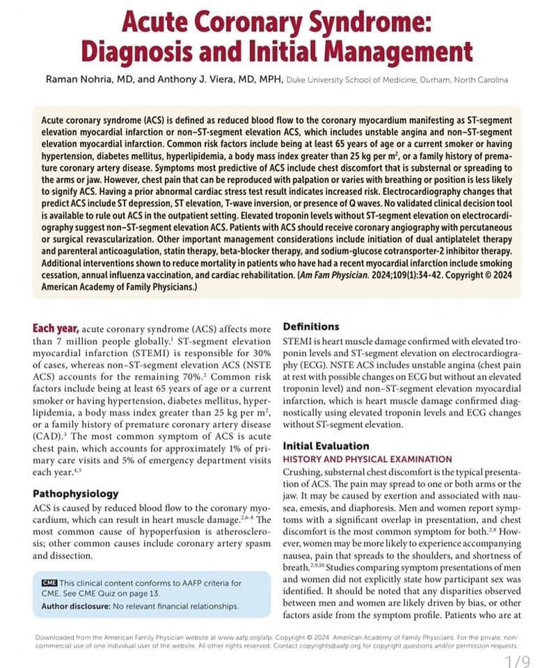ZHeart11768530's tweet image. 🔴 Acute Coronary Syndrome: Diagnosis and Initial Management : AAFP #2024Review

aafp.org/pubs/afp/issue…
#cardiology #CardioTwitter #CardioEd