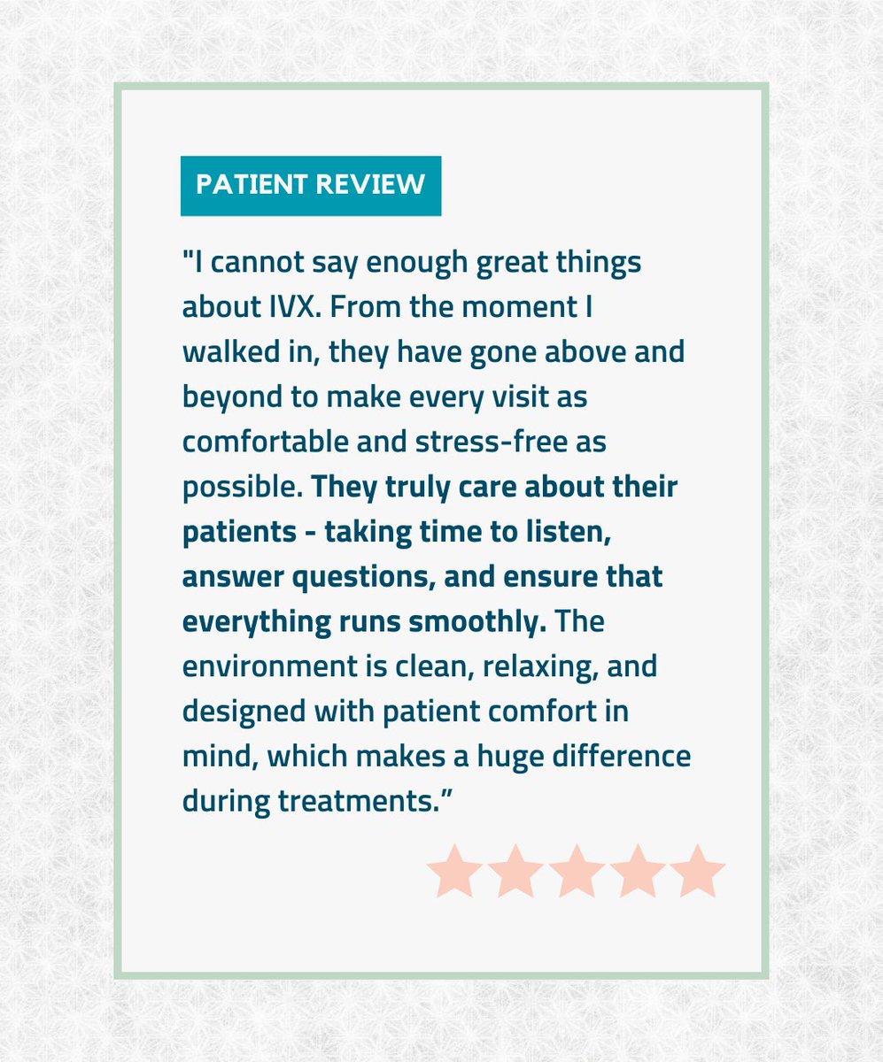 IVXHealth's tweet photo. Whether it’s your first visit to IVX or you’ve been with us for years, our team is committed to delivering the highest level of clinical excellence and personalized care every time you walk through our doors.

#ivxhealth #infusion https://t.co/xdNFDRCarK