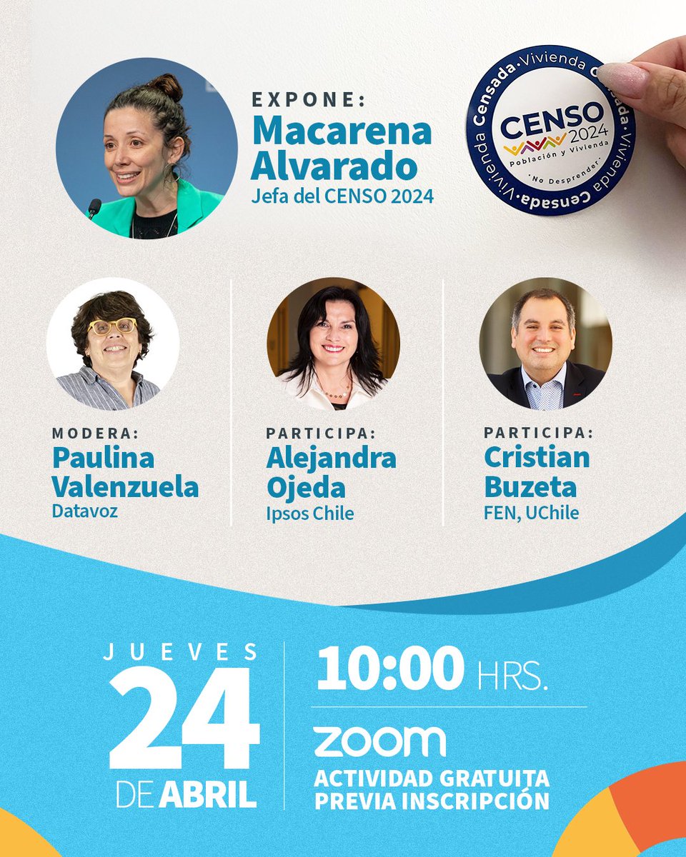 Webinar: ¿Cómo ha cambiado Chile? 🔍
Censo 2024 empieza a revelar datos clave.
Inscríbete gratis al webinar Diálogos AIM 🧠
🗓 24/04 · 🕙 10:00 hrs por Zoom
📌 Reserva tu cupo: innatamedia.typeform.com/to/PFkd5mpF
#DiálogosAIM #Censo2024 #WebinarGratis #Chile