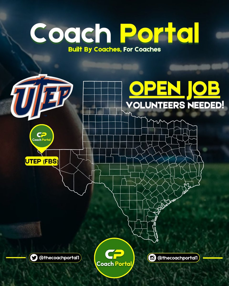 UTEP (FBS) is looking for two Volunteer Assistant Coaches. 1 position on defense &amp; 1 position on special teams. Duties include film breakdown, scouting reports, practice &amp; game prep, game day duties, &amp; other assigned tasks.

If interested, email resume &amp; information to