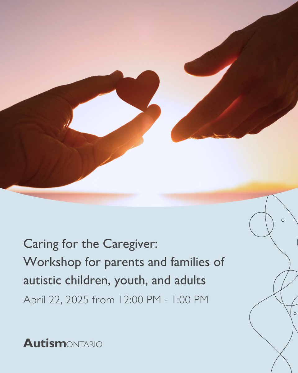 Join Autism Ontario on April 22 for a workshop that will focus on understanding and addressing the unique support needs of caregivers, with an emphasis on improving overall well-being and mitigating caregiver burnout.

Register Now: autismontario.com/civicrm/event/…