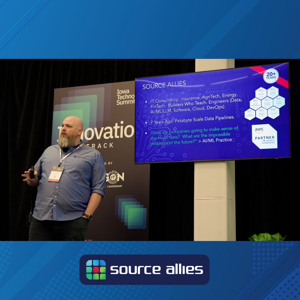 SourceAllies's tweet image. Huge THANKS to #TAI for making #Iowatechnologysummit2025 a success!  It was such a wonderful opportunity for Source Allies to speak, showcase collaborative Generative AI projects, &amp;amp; network w/ our tech community, which is second to none.  Truly a great event to #UniteIowaTech !