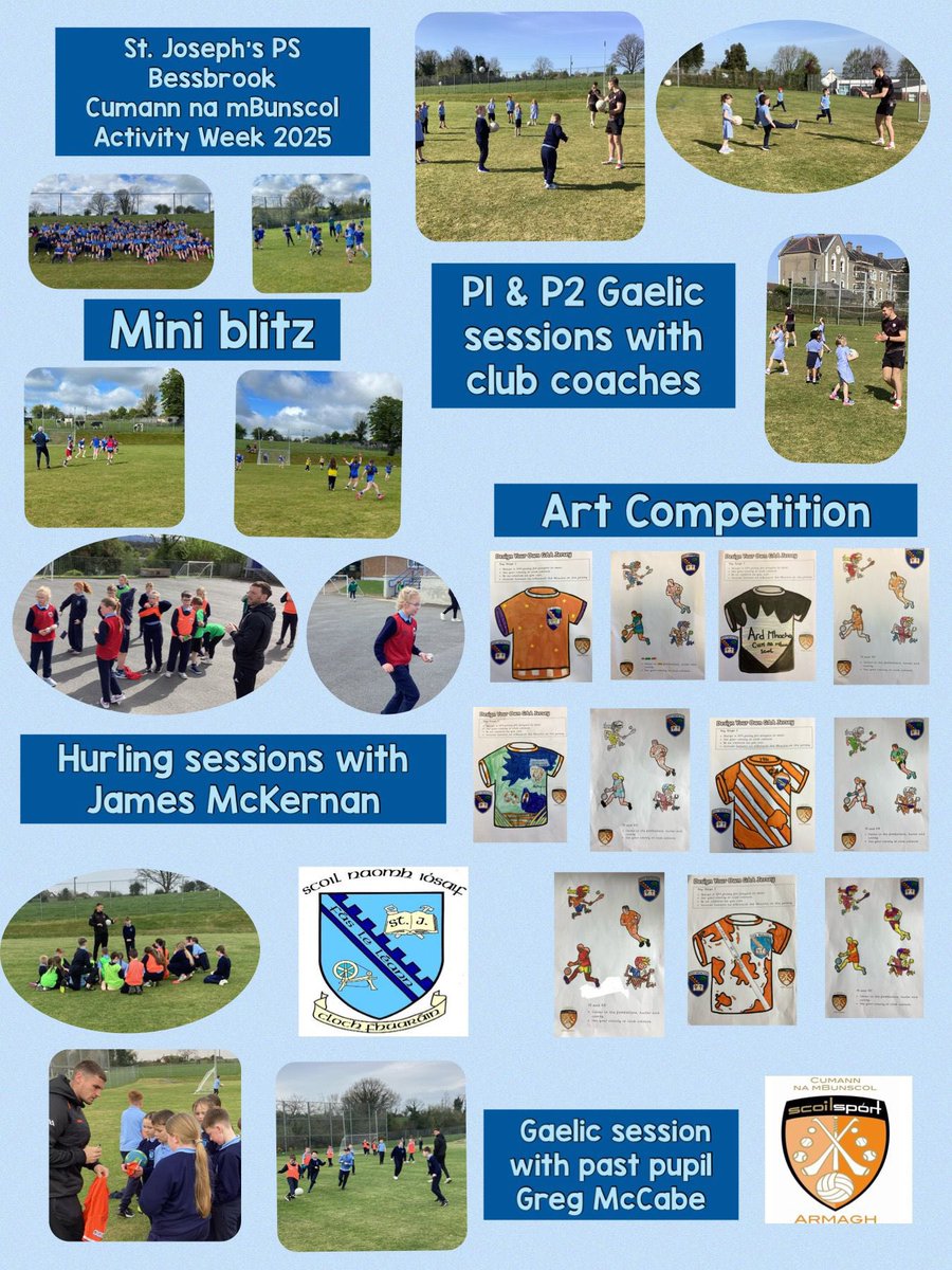 The children of St Joseph’s Bessbrook celebrating national Cumann na mBunscol week through all their activities. Maith sibh 👏#NationalCumannNamBunscol2025 #StopTheDrop <a href="/AllianzIreland/">Allianz Ireland</a>  <a href="/Carrickcruppen/">CarrickcruppenGAA</a> <a href="/Craobh_Rua/">CraobhRuaCamlocha</a> <a href="/shaneoneillsgfc/">Shane O'Neill's</a>
