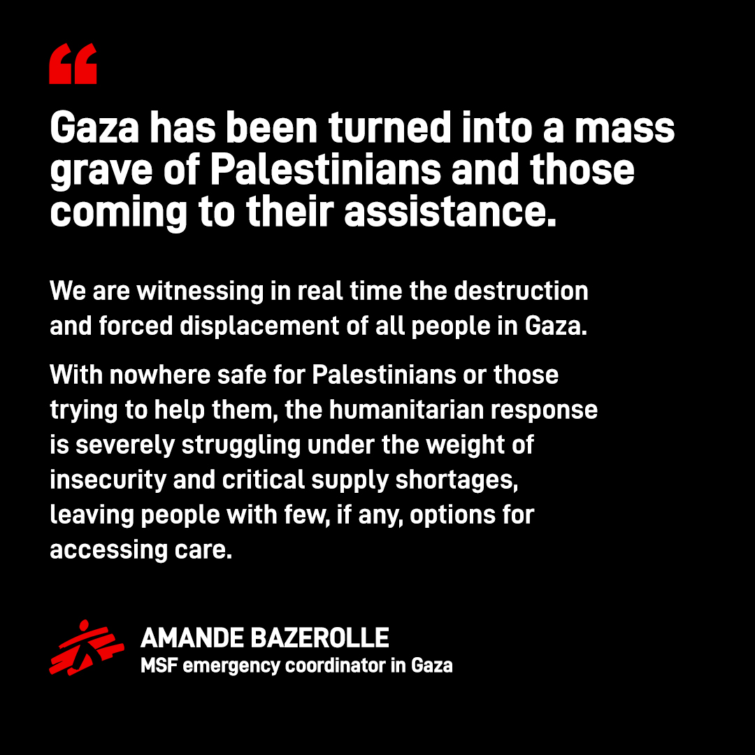 #Gaza has become a "mass grave." Palestinians and humanitarian workers are enduring extreme suffering as Israeli forces escalate their offensive.

We urge Israeli authorities to end the siege on Gaza, protect Palestinians, humanitarian and medical staff and uphold the ceasefire.
