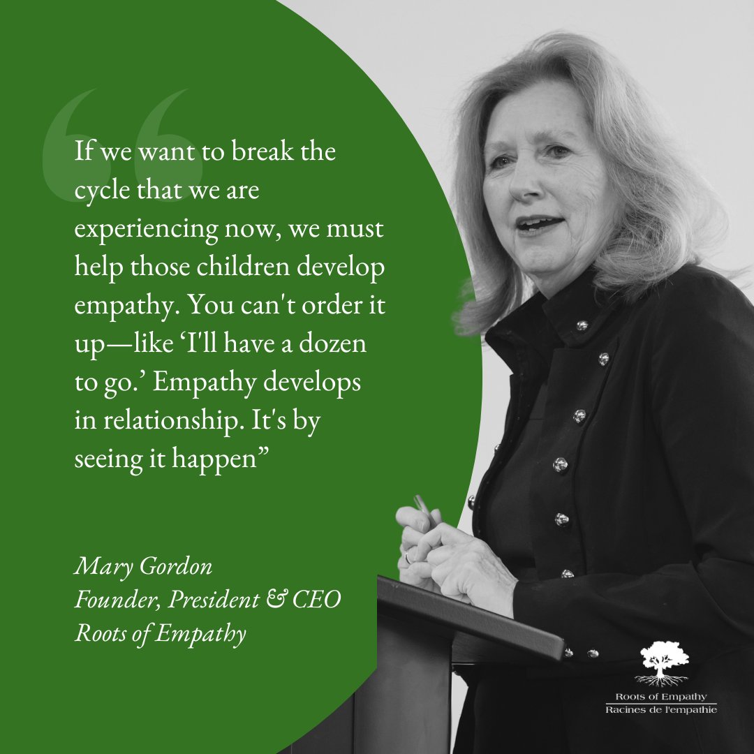 RootsofEmpathy's tweet photo. Wise words from our Founder, Mary Gordon: Empathy can’t be ordered up—it grows through the relationships children experience. It isn’t taught—it’s caught.

At Roots of Empathy, we make those close moments between baby and parent visible in the classroom, so children can discover what it means to love, understand, and care for one another. The secure attachment between baby and parent is a living example of empathy. 

That’s how cycles of violence shift—and how understanding takes root.

#RootsofEmpathy #EmpathyMatters #WisdomWednesday #EmotionalLiteracy