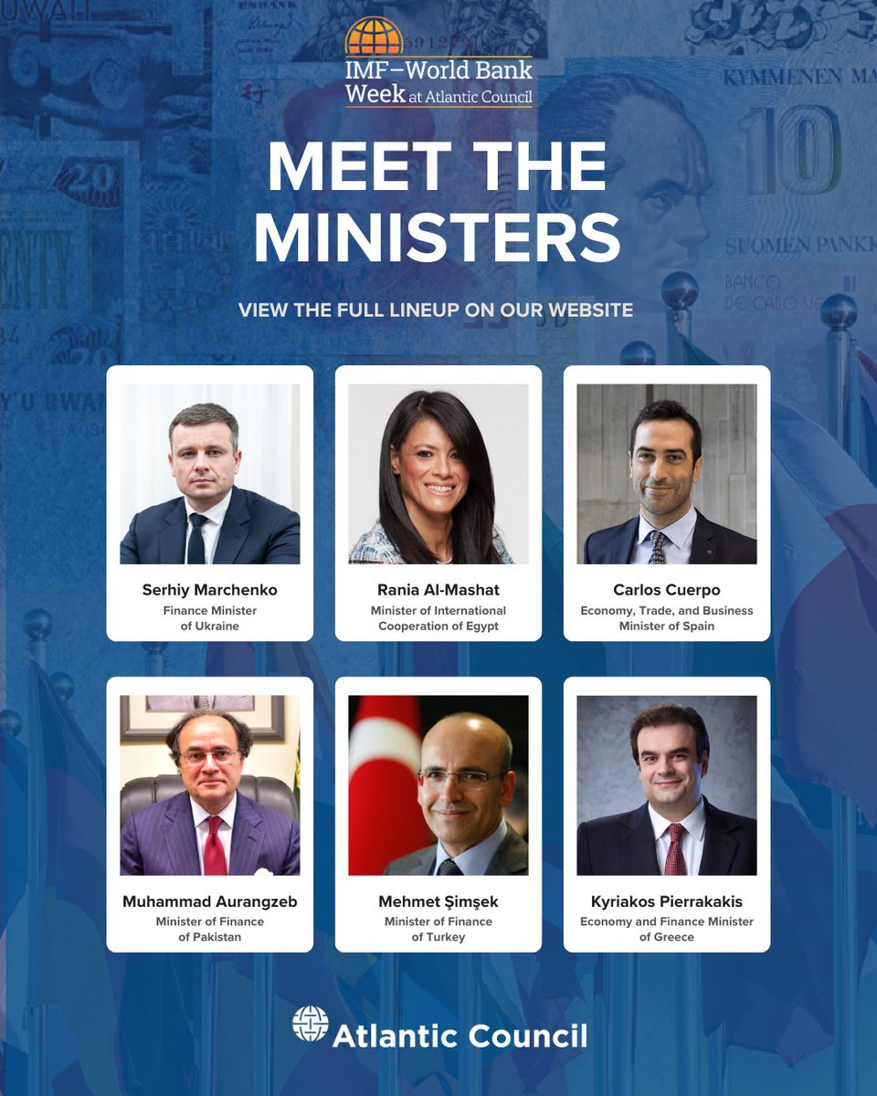 Atlantic Council (@atlanticcouncil) on Twitter photo 📣 Meet the ministers who will be joining the <a href="/AtlanticCouncil/">Atlantic Council</a> and <a href="/ACGeoEcon/">Atlantic Council GeoEconomics Center</a> at the 2025 <a href="/IMFNews/">IMF</a> <a href="/WorldBank/">World Bank</a> Spring Meetings.
Explore the full agenda for a list of all our special events and sign up to stay up-to-date ➡️ bit.ly/3G8Qbxn 📣 Meet the ministers who will be joining the <a href="/AtlanticCouncil/">Atlantic Council</a> and <a href="/ACGeoEcon/">Atlantic Council GeoEconomics Center</a> at the 2025 <a href="/IMFNews/">IMF</a> <a href="/WorldBank/">World Bank</a> Spring Meetings.
Explore the full agenda for a list of all our special events and sign up to stay up-to-date ➡️ bit.ly/3G8Qbxn