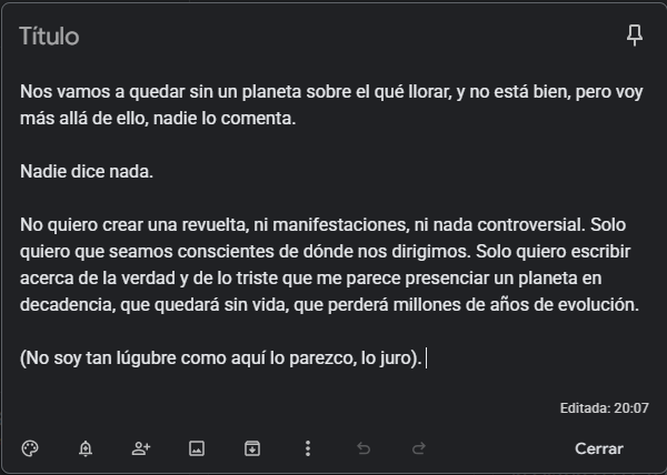 dueloclimatico's tweet photo. Esto nace de un completo impulso, porque nadie hace nada, porque nadie dice nada, y porque necesito escribir. https://t.co/FyrQTuOXks