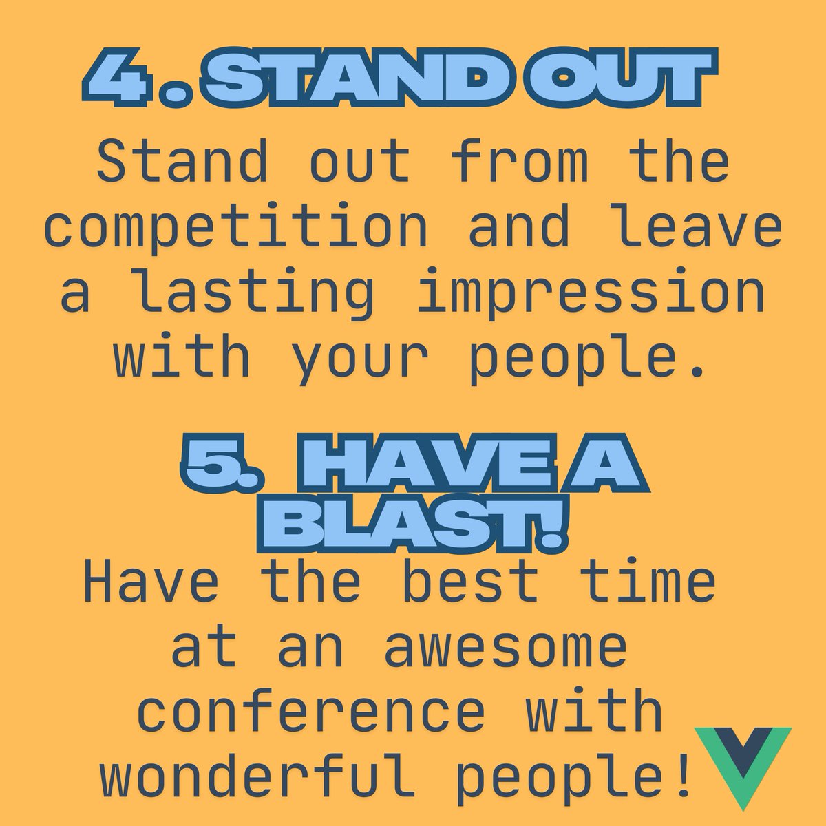 Vueconf.US (@vueconfus) on Twitter photo Check out these 5 great reasons to be a sponsor for <a href="/vueconfus/">Vueconf.US</a>!
This year's event will be hosted in beautiful sunny Tampa. So why not come sponsor, hang out & enjoy the weather along with networking with those in your field!☀️
Sponsor link- cevents.typeform.com/to/lNGV4O?type…
📅 May 19-21 Check out these 5 great reasons to be a sponsor for <a href="/vueconfus/">Vueconf.US</a>!
This year's event will be hosted in beautiful sunny Tampa. So why not come sponsor, hang out & enjoy the weather along with networking with those in your field!☀️
Sponsor link- cevents.typeform.com/to/lNGV4O?type…
📅 May 19-21