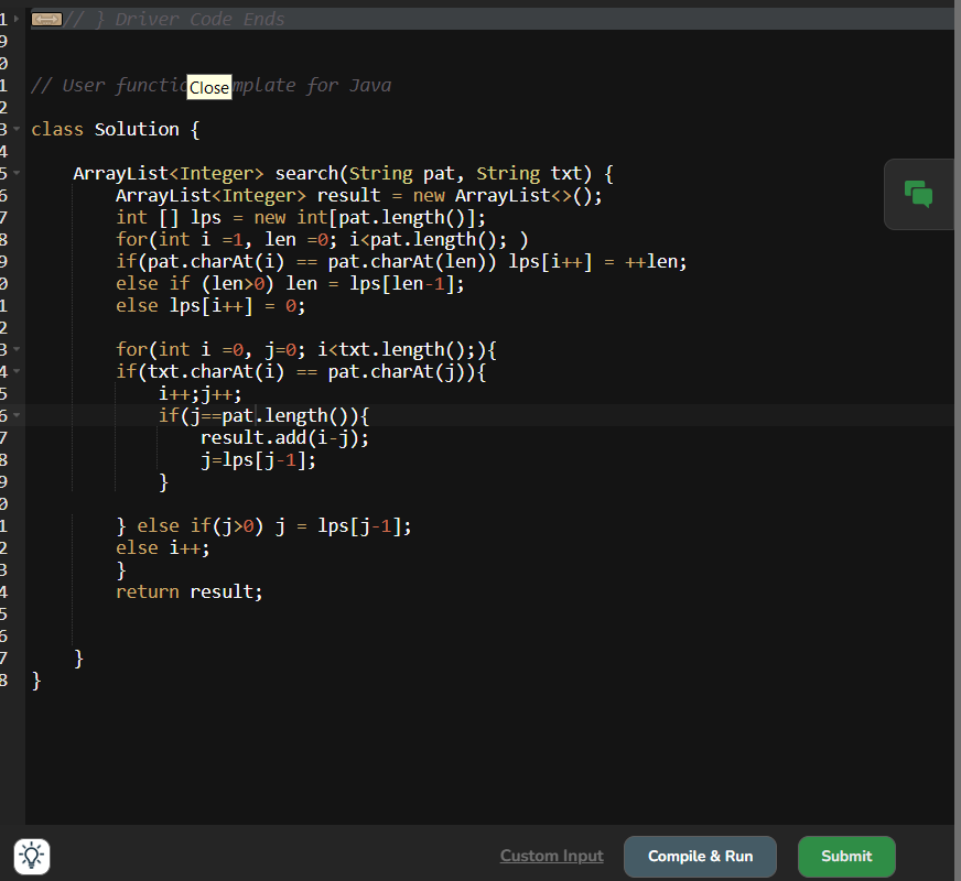 PrafullSahu05's tweet photo. 🚀 Day 18 – #160DaysGFGChallenge
Solved Search Pattern (KMP Algorithm) today! 🔍
Built the LPS (longest prefix‑suffix) array and matched in O(n + m) — super efficient string search! 💡#GFG #DSA #KMP #StringAlgorithms #160DaysOfCode @geeksforgeeks 🚀 https://t.co/Z8QKT8tdnl