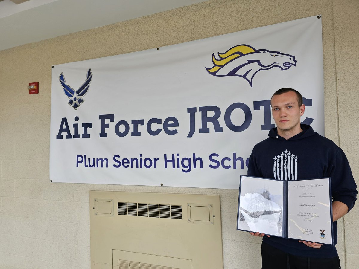 PlumJROTC (@plumjrotc) on Twitter photo Proud to announce Cadet Adam Smith has accepted his nomination to the Air Force Academy. $500,000 Ivy league education and an adventure that will last a lifetime! <a href="/HQ_AFJROTC/">Air Force Junior ROTC</a> <a href="/PBSDSuper/">Dr. Rick Walsh</a> <a href="/PlumAthletics/">Plum Athletics</a> <a href="/plumboroughsd/">Plum Borough SD</a> <a href="/PlumTeachers/">Plum Teachers</a> Proud to announce Cadet Adam Smith has accepted his nomination to the Air Force Academy. $500,000 Ivy league education and an adventure that will last a lifetime! <a href="/HQ_AFJROTC/">Air Force Junior ROTC</a> <a href="/PBSDSuper/">Dr. Rick Walsh</a> <a href="/PlumAthletics/">Plum Athletics</a> <a href="/plumboroughsd/">Plum Borough SD</a> <a href="/PlumTeachers/">Plum Teachers</a>