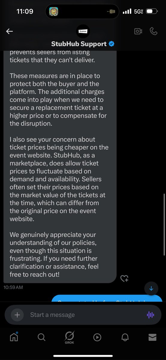 Elmulish's tweet photo. @TeamStubHub Complete and total disregard to a situation. Hiding behind legal clauses to justify screwing over the seller. You aren’t provided any actual evidence of what was charged to procure new tickets. Just take your word to charge outright between buyer and seller double the cost https://t.co/1CWelIkPdm