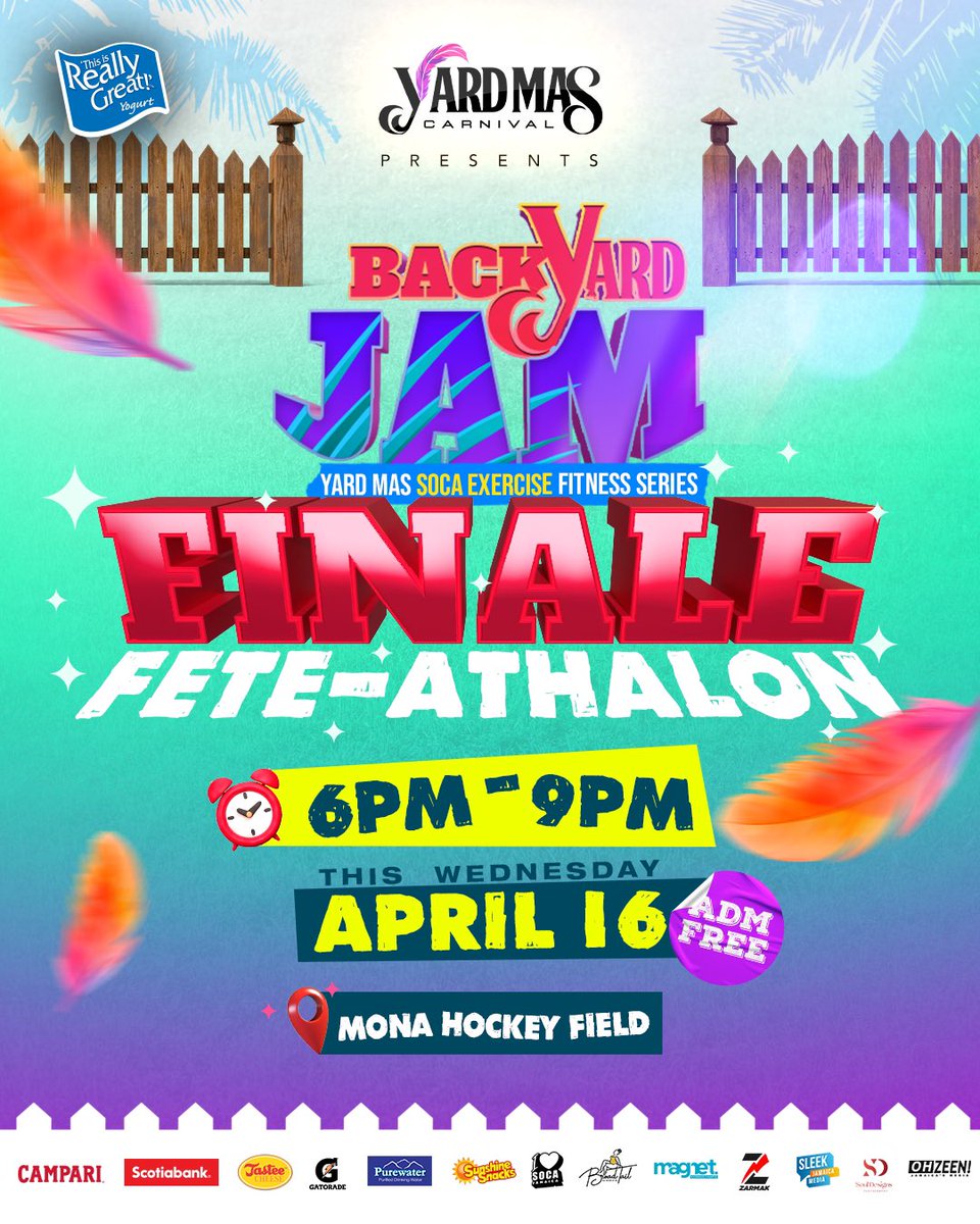 TODAY TODAY TODAY⚡️🔥

Join us at our Fete-Athalon from 6PM - 9PM at the Mona Hockey Field for the BEST Experience EVER! 

Bring your mats, towels, and all the vibes — it’s time to sweat, move, and prep for the road like a pro!

See you there!

#YardMasCarnival