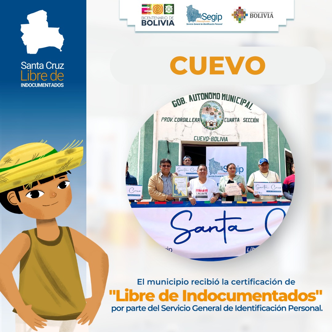 ¡𝐇𝐨𝐲, 𝐜𝐞𝐥𝐞𝐛𝐫𝐚𝐦𝐨𝐬 𝐜𝐨𝐧 𝐨𝐫𝐠𝐮𝐥𝐥𝐨 𝐪𝐮𝐞 𝐞𝐥 𝐦𝐮𝐧𝐢𝐜𝐢𝐩𝐢𝐨 𝐝𝐞 𝐂𝐮𝐞𝐯𝐨, 𝐞𝐬 𝐥𝐢𝐛𝐫𝐞 𝐝𝐞 𝐩𝐞𝐫𝐬𝐨𝐧𝐚𝐬 𝐢𝐧𝐝𝐨𝐜𝐮𝐦𝐞𝐧𝐭𝐚𝐝𝐚𝐬!
Este importante reconocimiento es un logro significativo en la construcción de una #BoliviaLibreDeIndocumentados