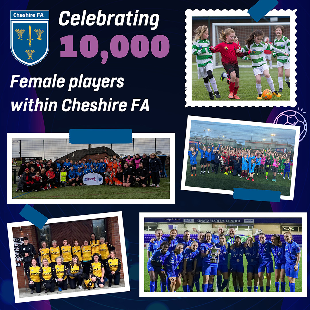 10,000 FEMALE PLAYERS! 💫
We’re celebrating an incredible milestone here in Cheshire! 🎉

From Wildcats to Walking Football, we have hit over 10,000 Female Players in Cheshire!

A huge thanks to all our clubs, leagues &amp; volunteers for helping us grow our Women &amp; Girls game! 💙