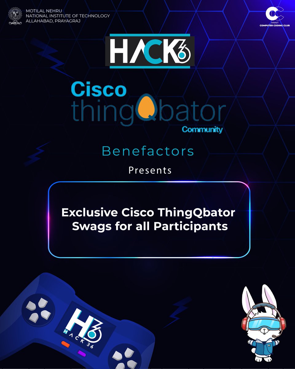 Hack 36 (@hack36mnnit) on Twitter photo Hey Hackers!
We’re thrilled to announce that our Benefactors <a href="/thingqbator/">thingQbator</a> are offering 🎁 Exclusive Swags for all Participants!
Stay tuned for more exciting updates!
#UnchainTheHacks
#Hack36
#MNNIT
#Hackathon_MNNIT
#Hackathon Hey Hackers!
We’re thrilled to announce that our Benefactors <a href="/thingqbator/">thingQbator</a> are offering 🎁 Exclusive Swags for all Participants!
Stay tuned for more exciting updates!
#UnchainTheHacks
#Hack36
#MNNIT
#Hackathon_MNNIT
#Hackathon