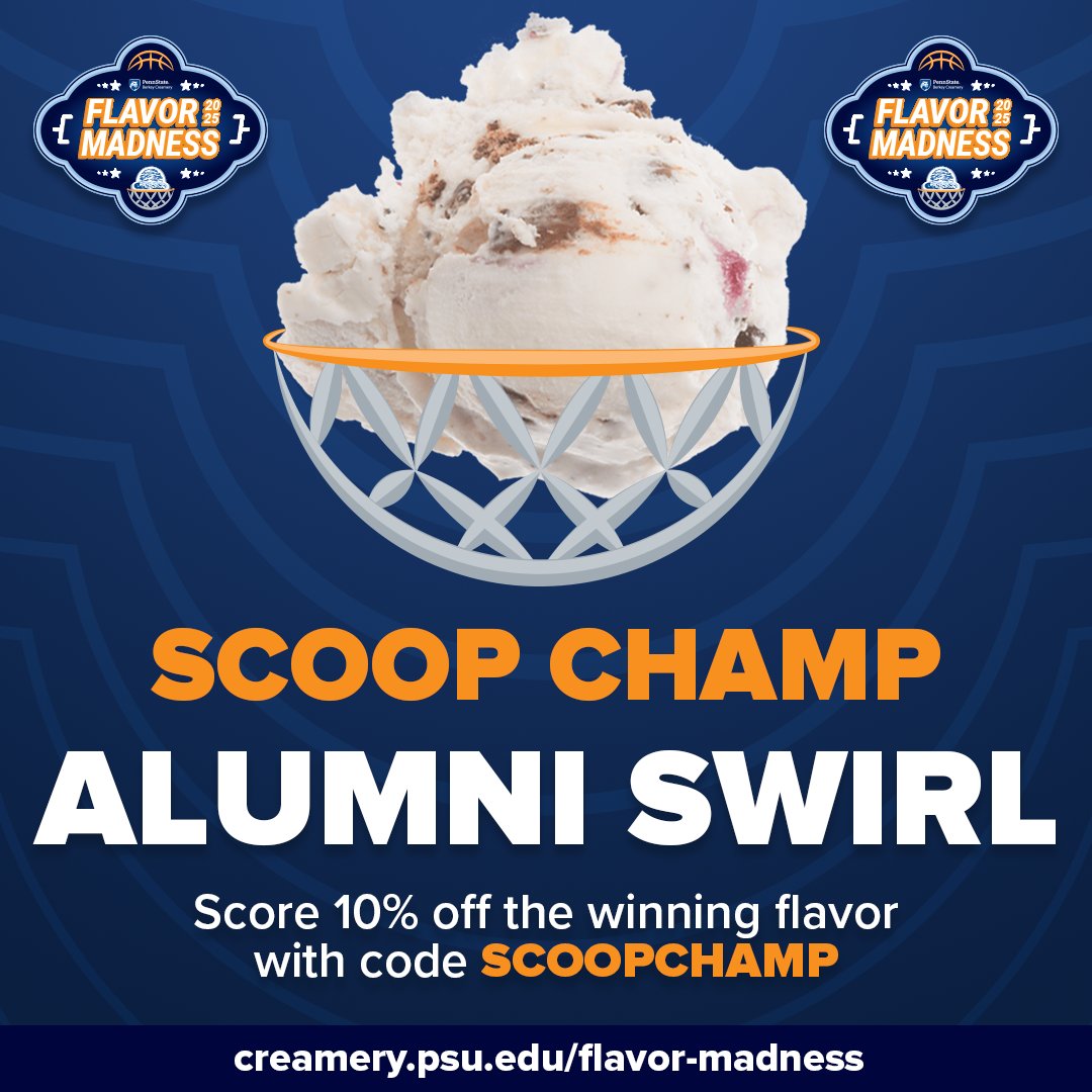 There is still time to catch a deal on our newest Flavor Madness winner-- Alumni Swirl! 🎉Now through Friday, receive 10% off online orders of Alumni Swirl with code SCOOPCHAMP.