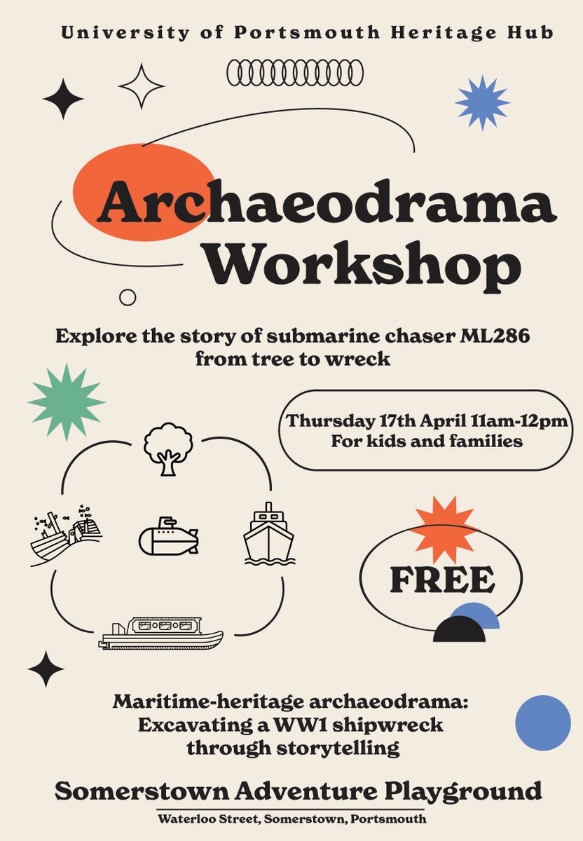 HeritageHub_uop's tweet image. Become an adventurous maritime archaeostoryteller!

Happening tomorrow! An event for children &amp;amp; families that explores the story of submarine chaser ML286 from tree to wreck.
Somerstown Adventure Playground
17th April 11am-12pm

@Arch_Tarek_Teba 
@portsmouthuni 
@portsmouthtoday
