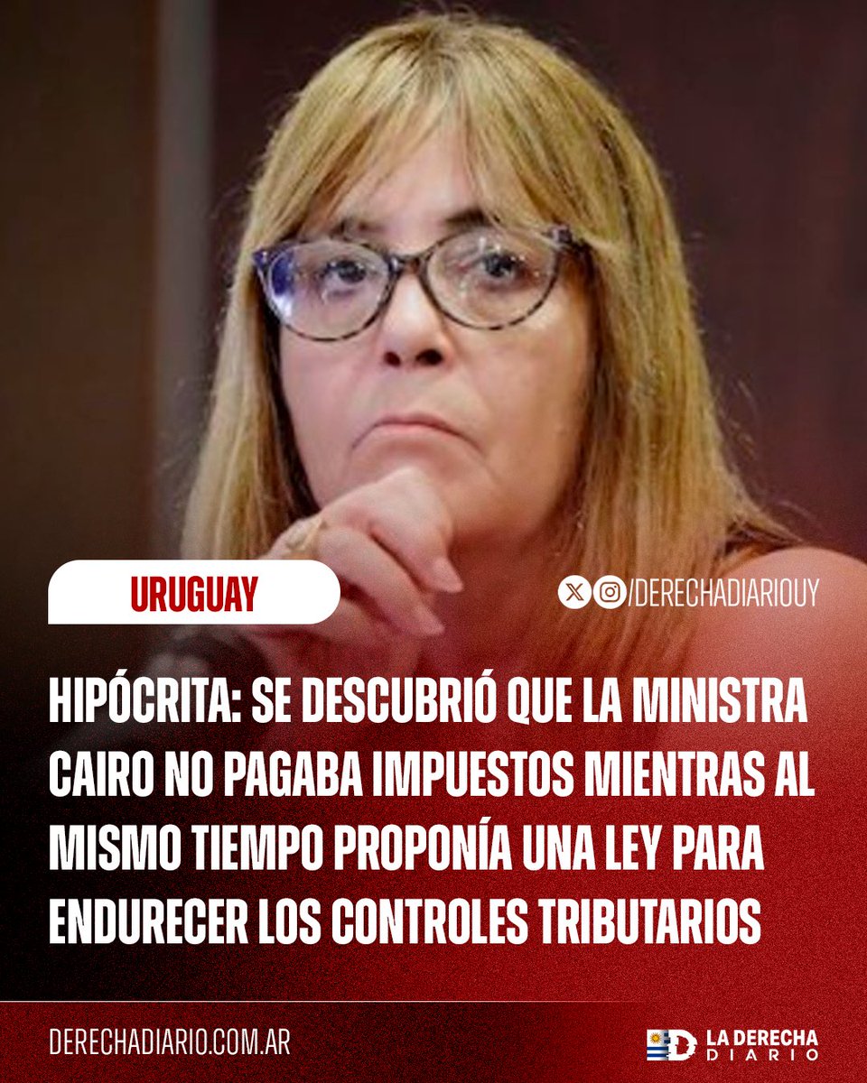 DerechaDiarioUY's tweet photo. 🇺🇾 | Cara dura e hipócrita: Se descubrió que la ministra Cecilia Cairo no pagaba impuestos por su vivienda, pero, como diputada, propuso un proyecto de ley para endurecer los controles tributarios y castigar a quienes no pagaban. https://t.co/bfB4U9bBiU