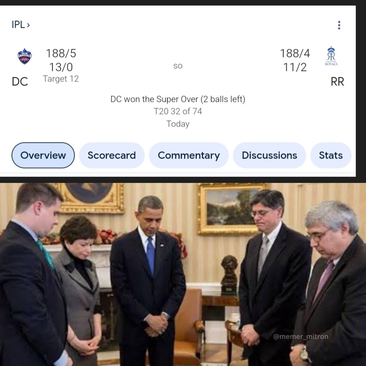 Absolutely Cinema
2 minutes silence for those who missed today’s match 😂🔥
#DCvsRR #Trump  #superover #Ipl 
 #DCvRR #RRvsDC #absolutecinema