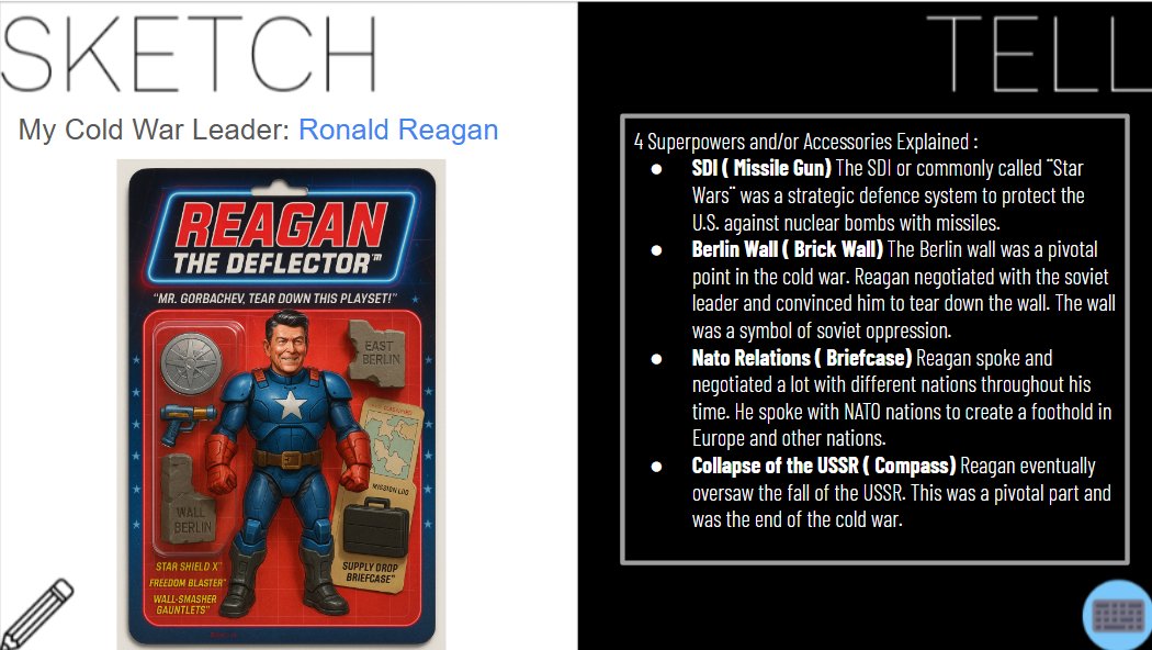 Shortened periods and testing today? No problem! Kids created Sketch and Tells of Cold War leaders, with a twist, as they had to use AI to create them as action figures! Lots of laughs (and learning).... check them out! #sschat #eduprotocols