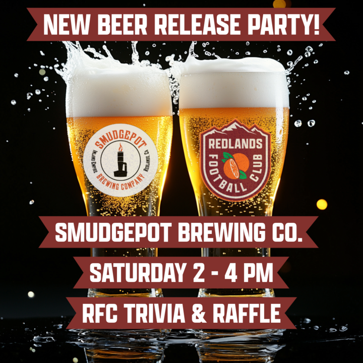fc_redlands's tweet photo. 🍻 CHEERS &amp; GOALS⚽️ Join Redlands Football Club at Smudgepot Brewing Co. this Saturday from 2-4 pm! 🍊
We're serving up new brews, RFC trivia, and if you buy a RFC beer, you get a raffle ticket!! 🎟️ See you Saturday! #RFC #redlandsfc #SmudgepotBrewingCo #NEWBEER #Cheersandgoals https://t.co/Hz8TRrQKwp