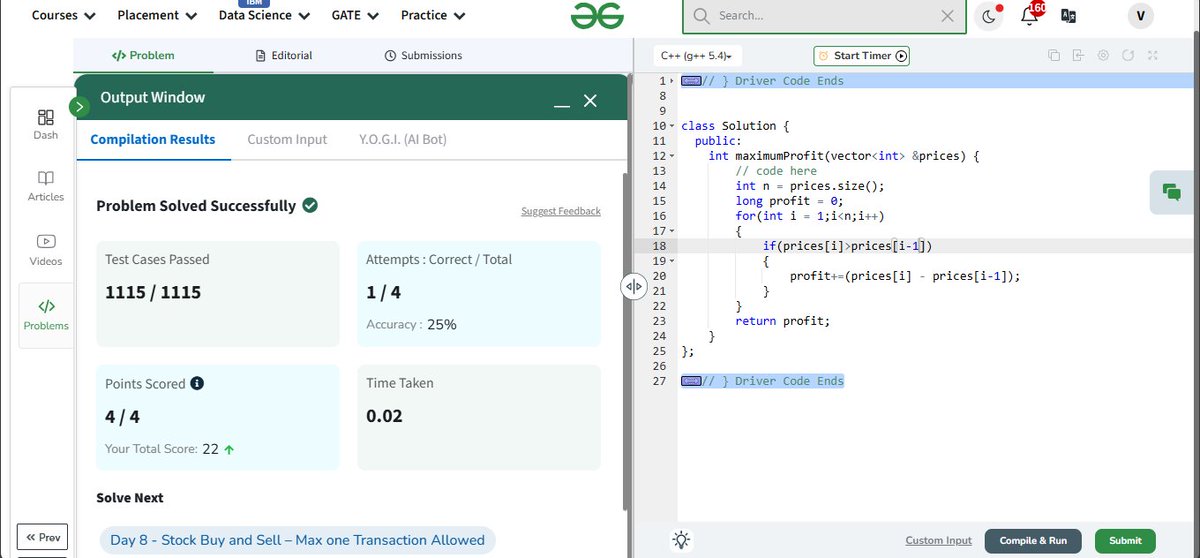 vibha46644's tweet photo. Day 7- Solved "maximum profit" #DSA problem today!  Attached is the solution screenshot. #gfg160 #geekstreak2025 #ProblemSolvingInspired by
@geeksforgeeks
encouraging coding culture! https://t.co/OgzIbrsrX8