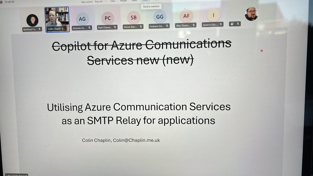 Next up on <a href="/welshazure/">Welsh Azure User Group</a> is Colin Chaplin discussing ACS and SMTP relay!!