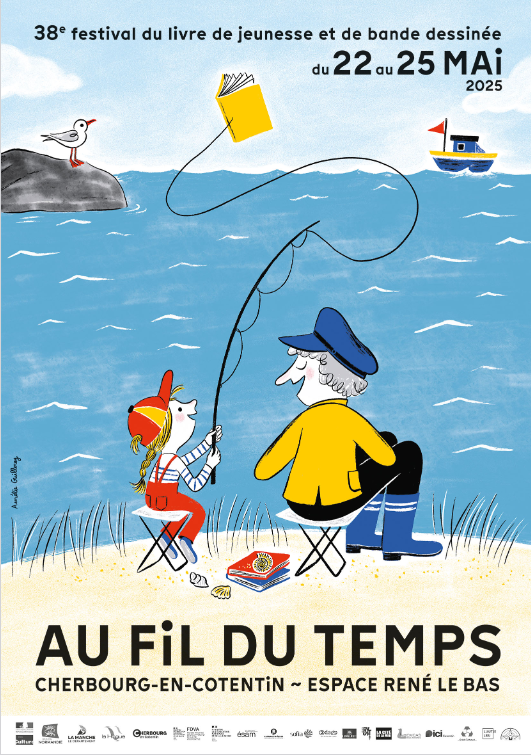 Festival du livre de jeunesse et de bd de <a href="/VilleCherbourg/">Ville de Cherbourg-en-Cotentin</a> : 38ème édition consacrée "au fil du temps". RDV du 22 au 25 mai 2025 à l'espace René Lebas. L'affiche est signée Aurélie Guillerey! 🥳😊