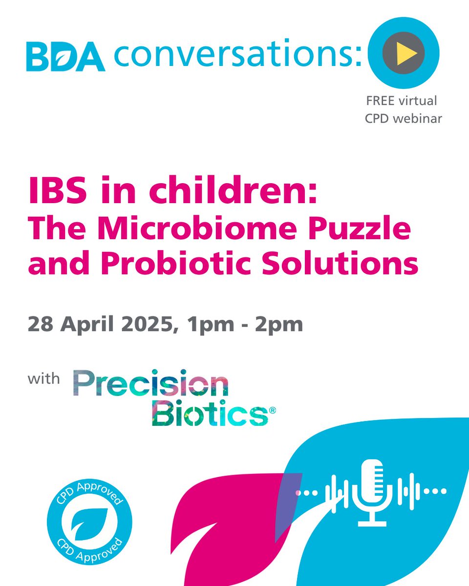 British Dietetic Association (@bda_dietitians) on Twitter photo #Advert | Join us & paediatric dietitian <a href="/baheevandebor/">Bahee Van de Bor</a> for a FREE CPD-approved webinar on IBS in children.
💻📅 1pm 28 April
🎫 Register for your free place here: bda.uk.com/events/calenda…
Supported by Precision Biotics #IBSAwarenessMonth #Advert | Join us & paediatric dietitian <a href="/baheevandebor/">Bahee Van de Bor</a> for a FREE CPD-approved webinar on IBS in children.
💻📅 1pm 28 April
🎫 Register for your free place here: bda.uk.com/events/calenda…
Supported by Precision Biotics #IBSAwarenessMonth