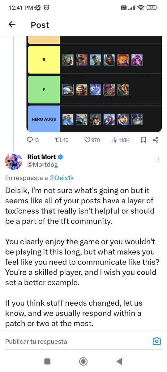 Un tipo hizo una tierlist de TFT y el Lead Designer de TFT le dijo tóxico???? 
En otro juego pasa si quiera algo similar?