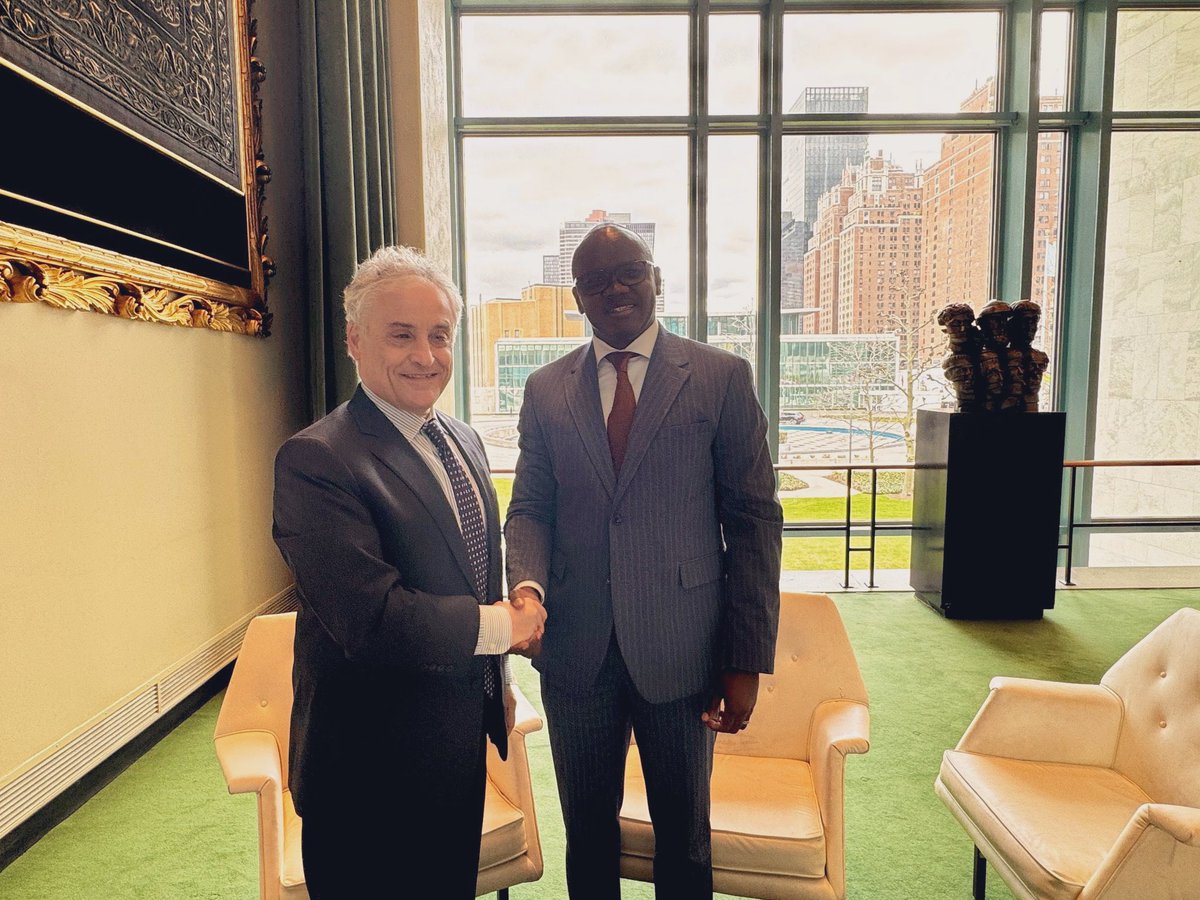 Italy UN New York (@italyun_ny) on Twitter photo Amb. <a href="/MauMassari/">Maurizio Massari</a> had an excellent meeting with Amb. Erastus Ekitela Lokaale, PR of #Kenya to the UN.
🇰🇪 is a strategic partner of the 🇮🇹 Development Cooperation and one of the pilot countries of Italy’s Mattei Plan for Africa, with many successful projects carried out across Amb. <a href="/MauMassari/">Maurizio Massari</a> had an excellent meeting with Amb. Erastus Ekitela Lokaale, PR of #Kenya to the UN.
🇰🇪 is a strategic partner of the 🇮🇹 Development Cooperation and one of the pilot countries of Italy’s Mattei Plan for Africa, with many successful projects carried out across