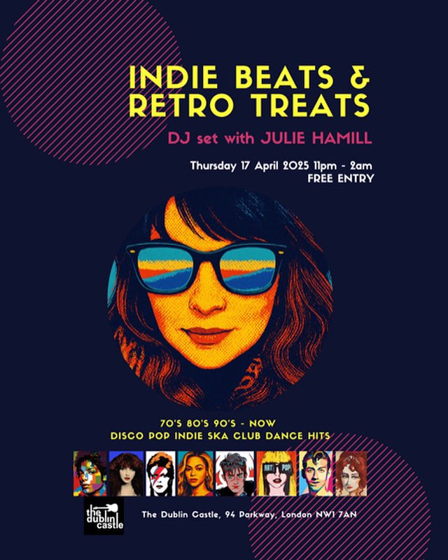 📍Thursday 17th April: 
indie beats &amp; retro treats💃🏻🕺🏽
#thursday #disco #DJ #DJset #dublincastlecamden #freeentry #easterweekend #indie #pop #ska #club #80s #70s #90s #hits #JulieHamill #London #OnLondon #whatsonLondon #Camden #whatsonCamden #NW1