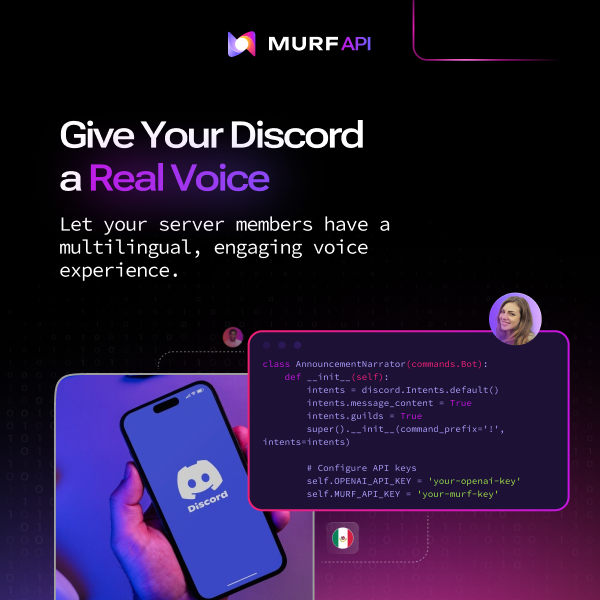 MurfAIStudio's tweet image. People are already building all kinds of cool stuff with the Murf API!
Here’s one that stood out – a full-fledged Discord bot that brings voice to your server.
Multilingual, expressive, and super easy to build with this step-by-step tutorial.
murf.ai/blog/discord-v…
#murfapi