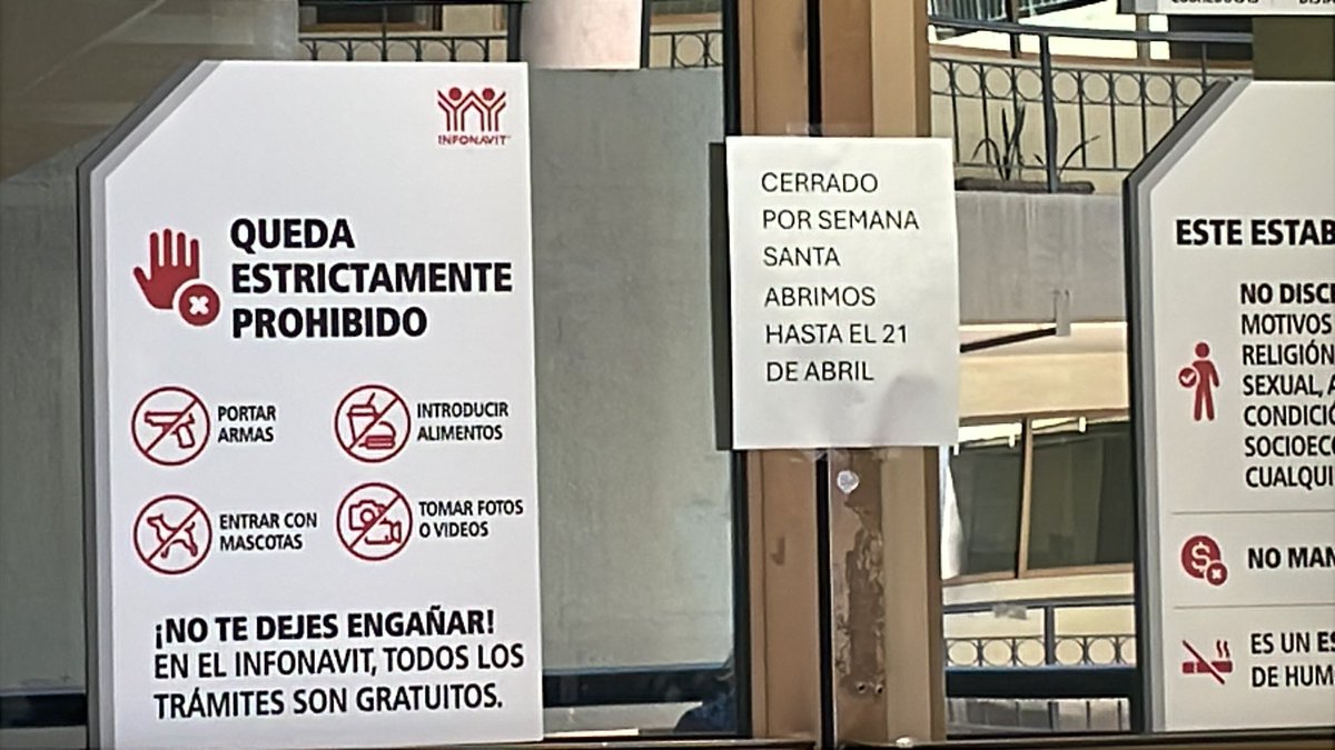 sercho1982's tweet photo. @Infonavit El centro de servicio en Hermosillo está cerrado por Semana Santa. Ser godín de gobierno sí es otro nivel… vacaciones hasta por pensar en trabajar. #SemanaSanta2025 https://t.co/zAQJbpvOUC
