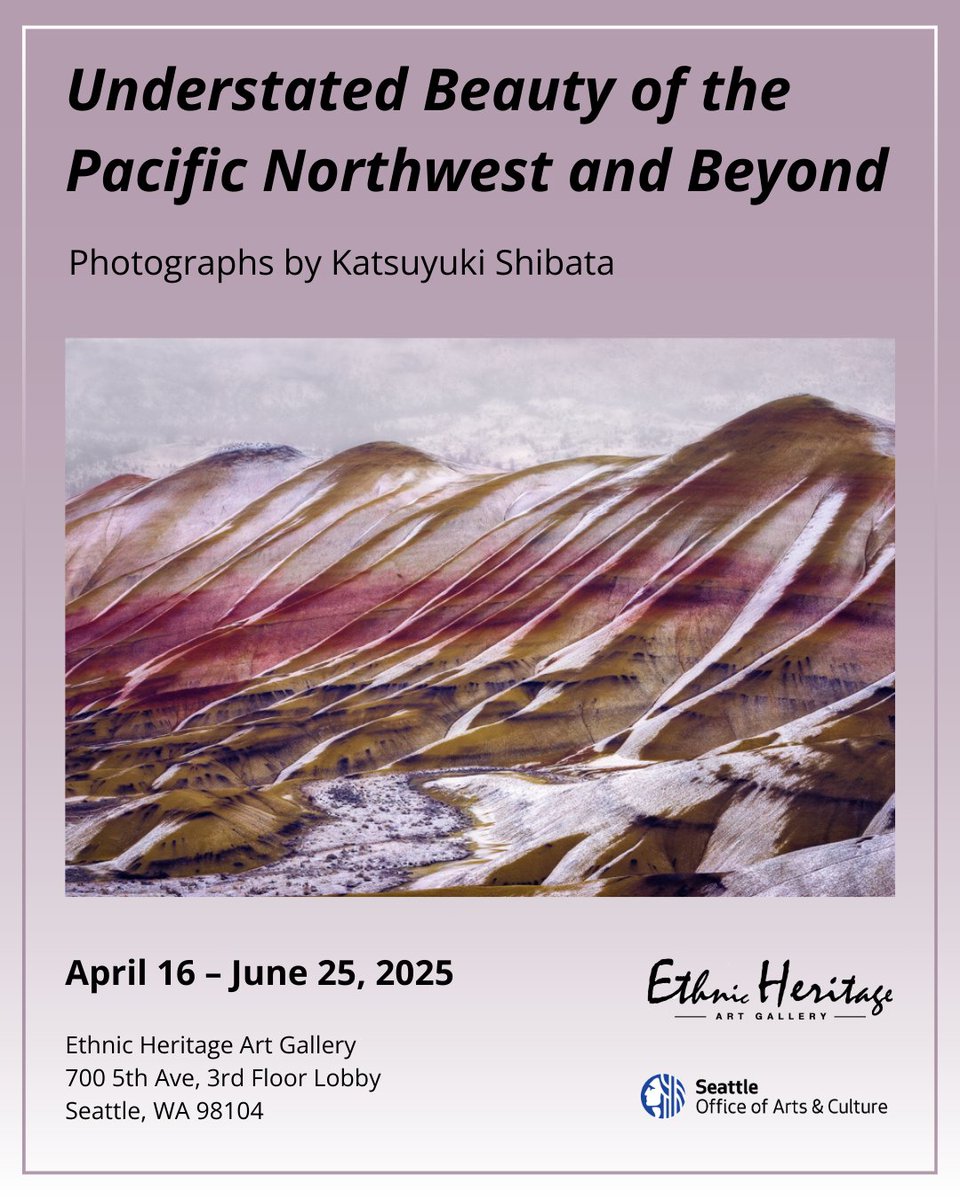 Join us tomorrow, April 17, from noon  to 1 p.m. for the opening reception of "Understated Beauty of the Pacific Northwest and Beyond" by Katsuyuki Shibata at the Ethnic Heritage Art Gallery!

Learn more: artbeat.seattle.gov/2025/04/15/und…