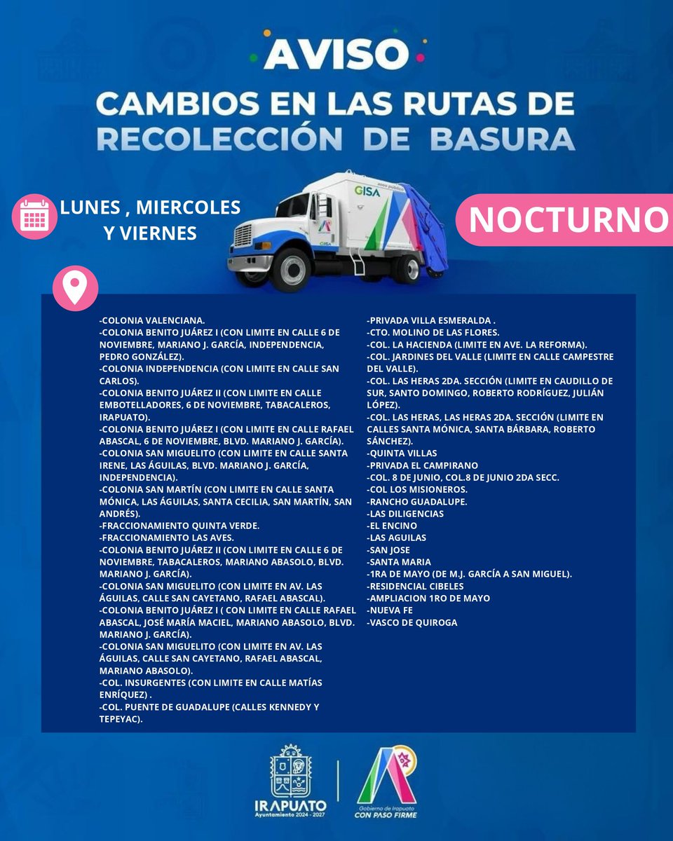¡#ÉchanosLaMano y no te desesperes! 🫨

Los cambios en las rutas de recolección de basura continúan, checa esta lista e identifica tu colonia, avisa a tus vecinos y #SácalaATiempo. ⬇️