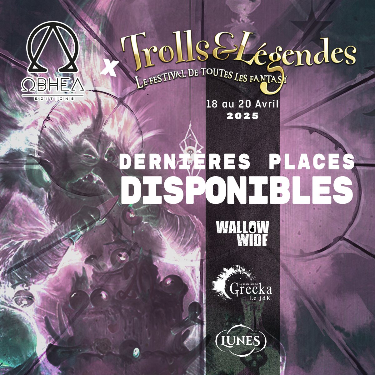 Quelques places encore disponible pour découvrir Grecka, Wallow Wide sur le site des organisateurs !!
festivalenjeux.be/editeurs/obhea…
Pour Grecka du Planète Opéra, jdr espionnage : festivalenjeux.be/jeux-de-role/i…
Pour Wallow Wide, JdR qui vous embarque dans une serie policière américaine au fin