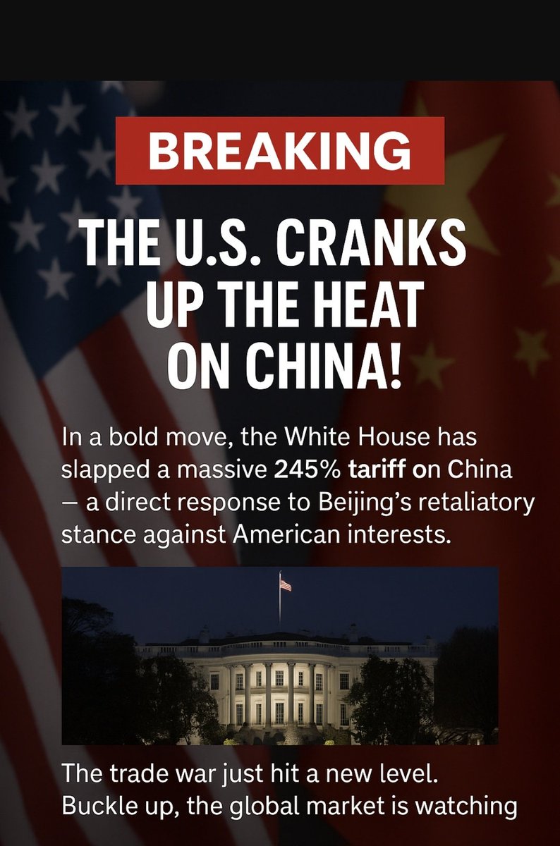 BREAKING:
The U.S. Cranks Up the Heat on China!
In a bold move, the White House has slapped a massive 245% tariff on China — a direct response to Beijing’s retaliatory stance against American interests.
The trade war just hit a new level. Buckle up, the global market is watching.