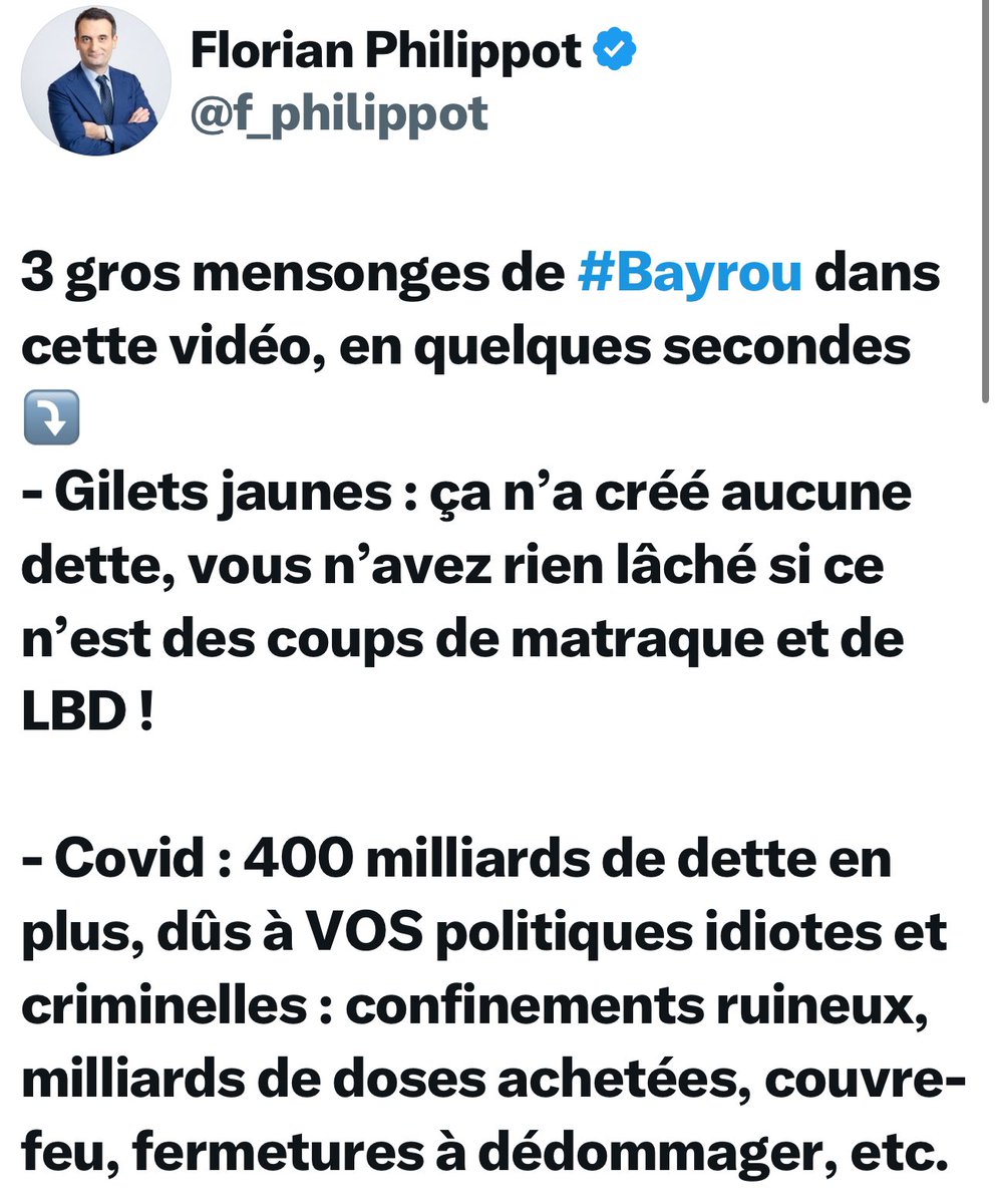 Imagine. En 2020, en plein Covid, Macron laisse les entreprises crever.  Quelle serait la réaction de Philippot le traitriote ? Il réclamerait sa destitution pour ne pas avoir empêcher le désastre. Philippot n’est qu’un contriste. En deux mots, ça fonctionne aussi.
