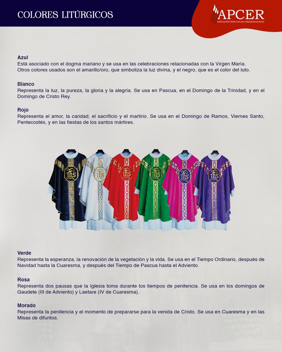 EL CEREMONIAL DEL USO DE LOS COLORES LITÚRGICOS Y CUÁNDO SE USAN