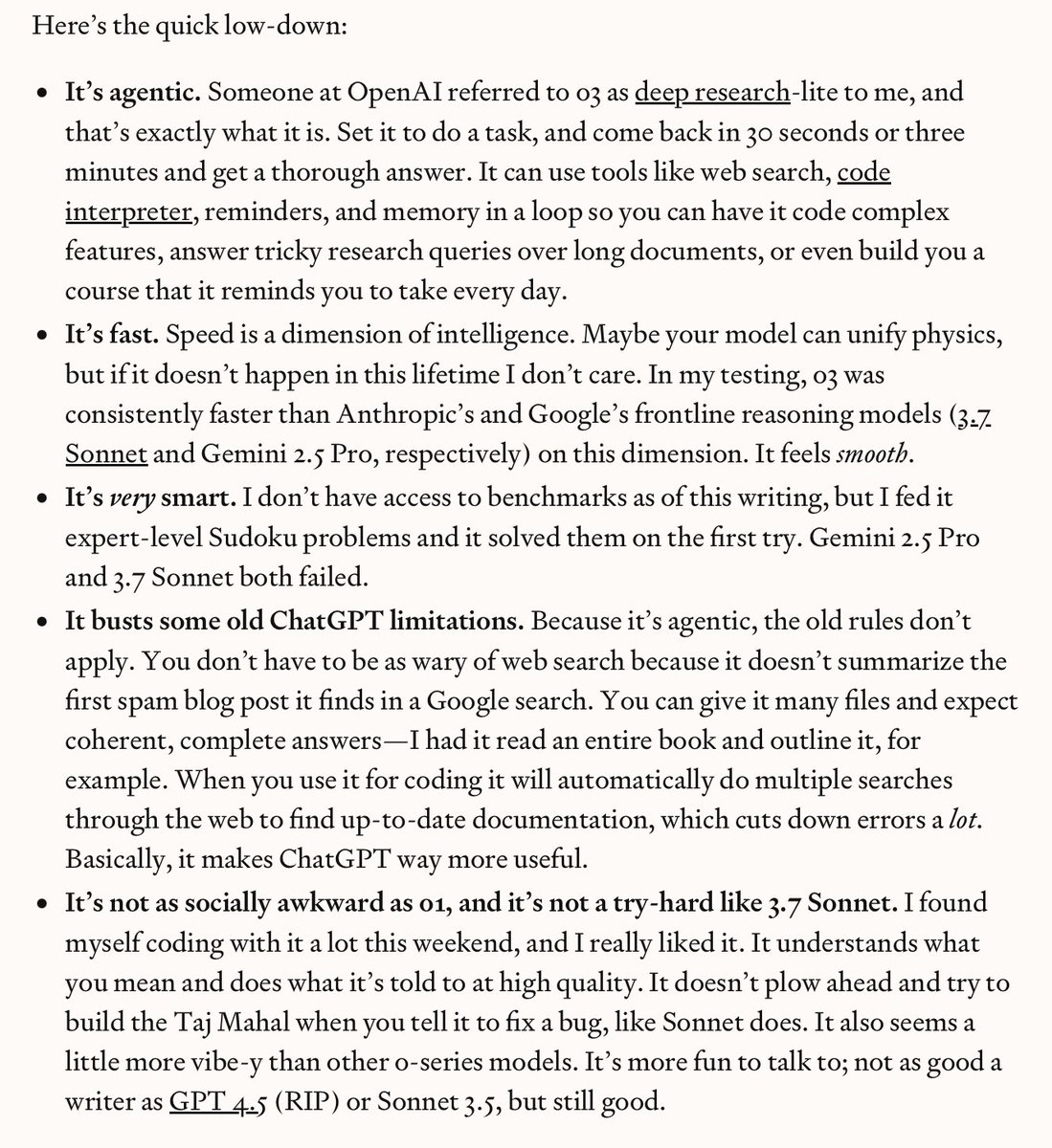 really good summary of o3's strengths