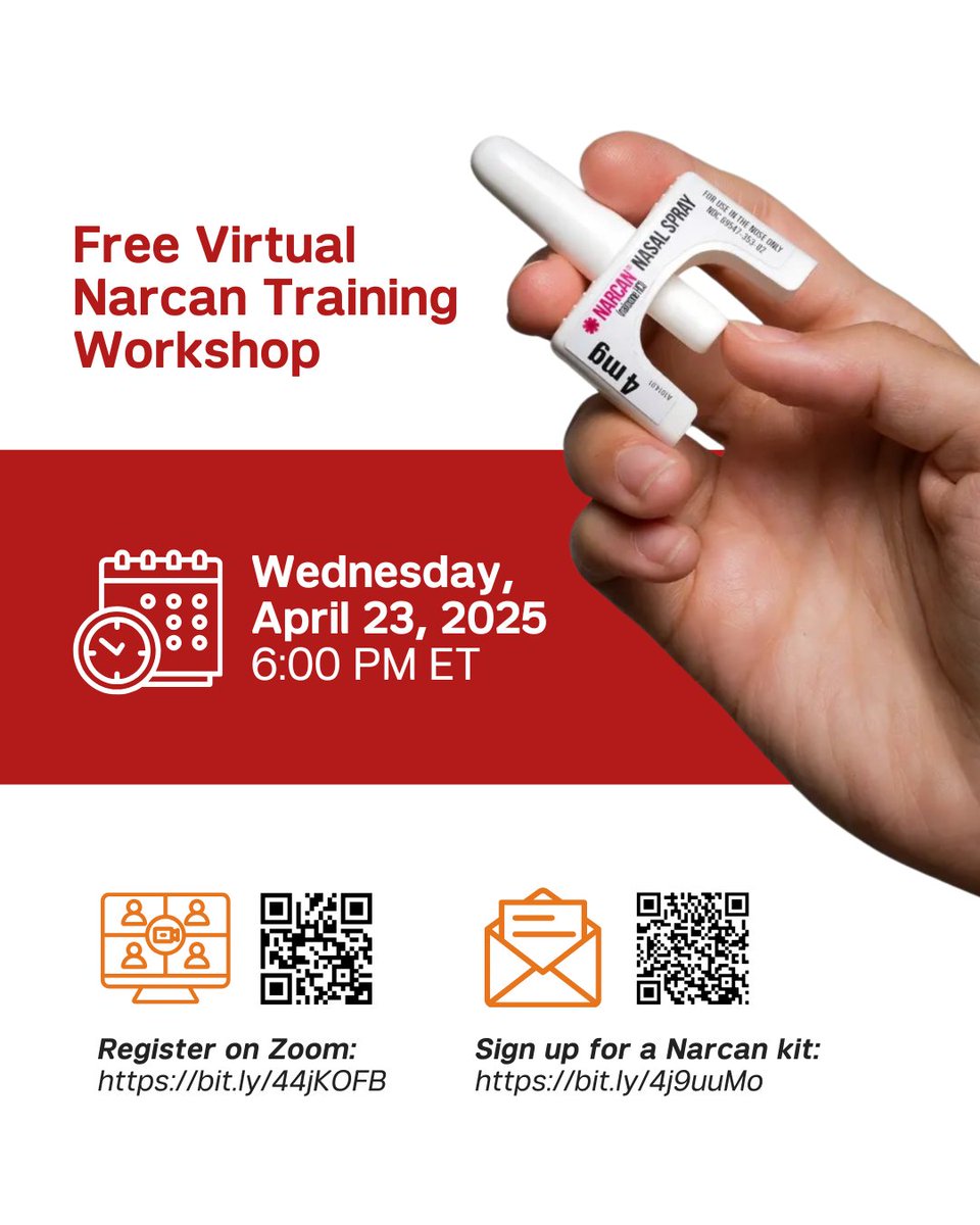 Weill Cornell Medicine Psychiatry (@wcmpsychiatry) on Twitter photo The <a href="/WeillCornell/">Weill Cornell Medicine</a> SAFE (Support, Advocacy and Family Education) Program is hosting a free virtual Narcan training session on Wednesday, 4/23. Join to learn from @jonathanaverymd about opioid overdose intervention, what Narcan is & how to use it. Register: bit.ly/44jKOFB The <a href="/WeillCornell/">Weill Cornell Medicine</a> SAFE (Support, Advocacy and Family Education) Program is hosting a free virtual Narcan training session on Wednesday, 4/23. Join to learn from @jonathanaverymd about opioid overdose intervention, what Narcan is & how to use it. Register: bit.ly/44jKOFB